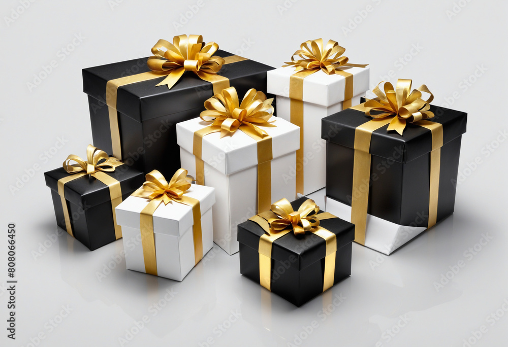 Fototapeta premium Christmas Sale: Elegant White, Black, and Gold Gifts for the Holiday Season