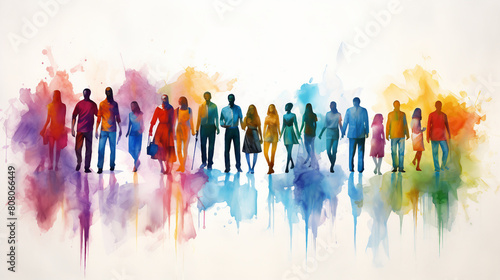 Vibrant Multicolored Spectrum Silhouettes of Diverse People Illustration Concept on White Background Symbolizing Unity, Collaboration, and Diversity