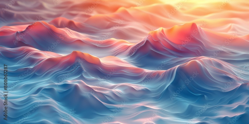 Fototapeta premium Colorful 3D rendering of a mountainous terrain with smooth and wavy shapes