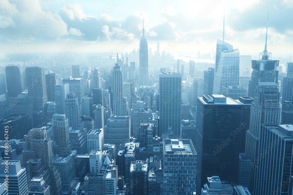 New York City skyline with skyscrapers and clouds in blue New York City skyline with skyscrapers and clouds in blue
