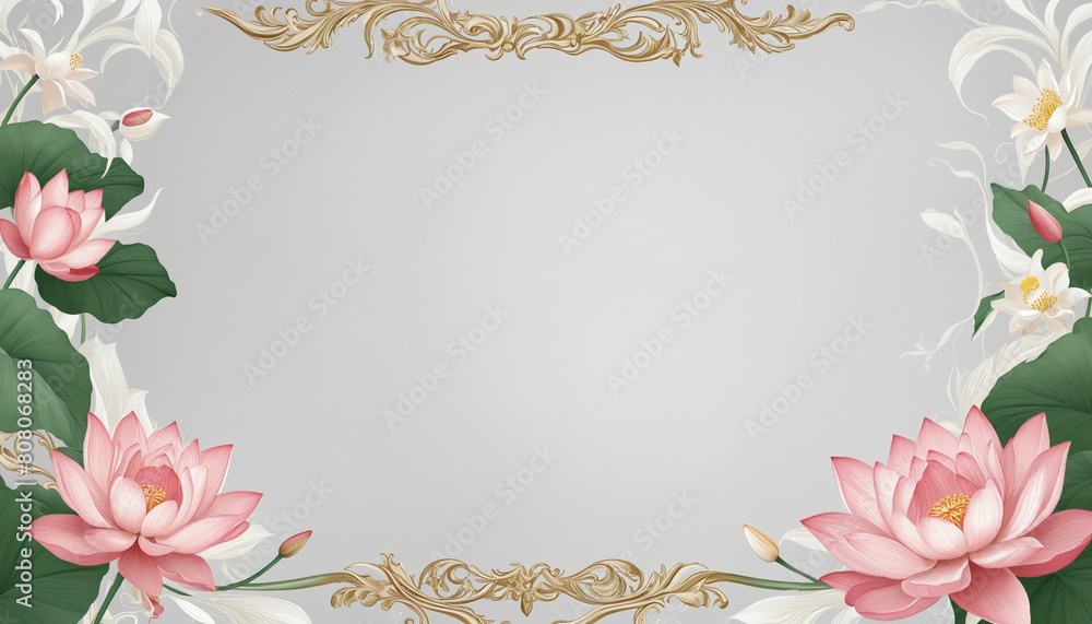 Romantic botanical design with pink roses and white blossoms, ideal for framed layouts with transparent corners, perfect for wedding invitations and special occasions 
