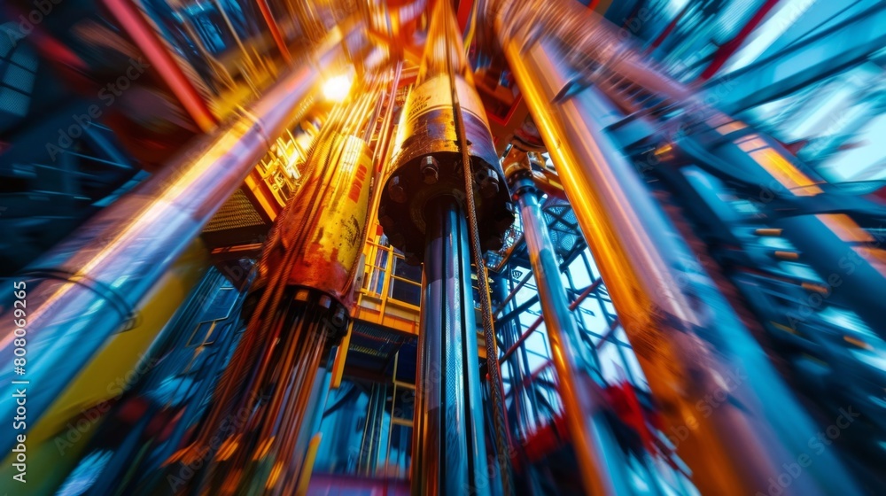 Machinery in motion on a drilling rig, illustrating the dynamic nature ...