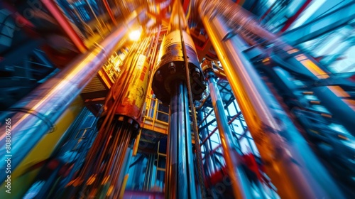 Machinery in motion on a drilling rig, illustrating the dynamic nature of oil exploration
