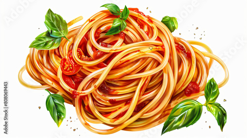 Perfectly twirled spaghetti with fresh basil and tomatoes