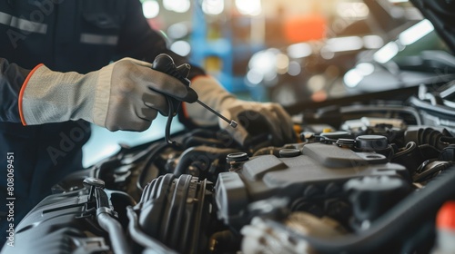 Car engine repair service with professional mechanic. Car maintenance and diagnostics.