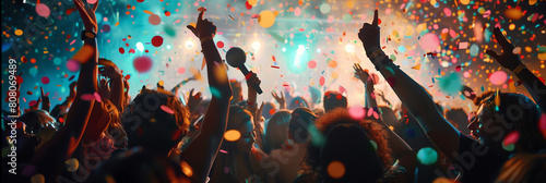 Crowd of People Celebrating With Confetti at a Party photo