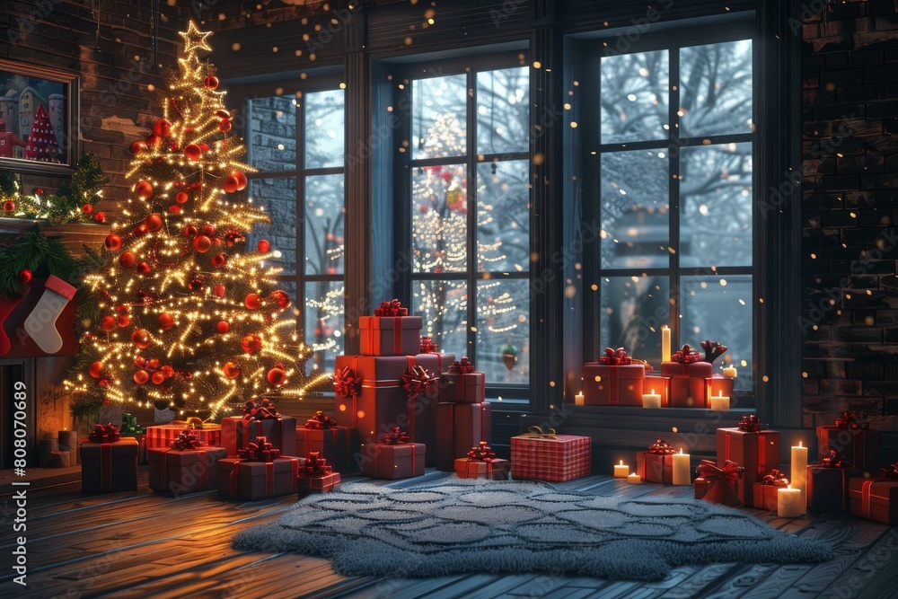 Christmas tree in a cozy living room
