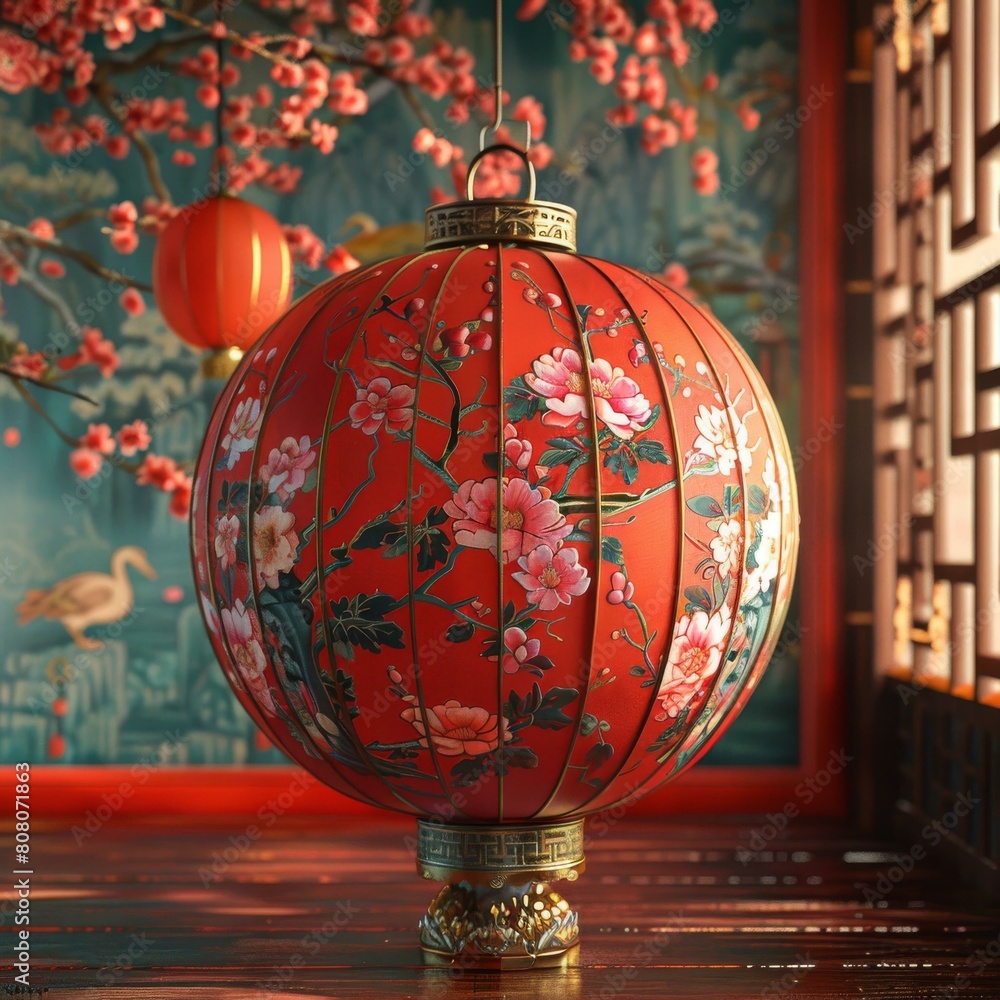 Chinese style lantern with pink flowers Chinese style lantern with pink flowers