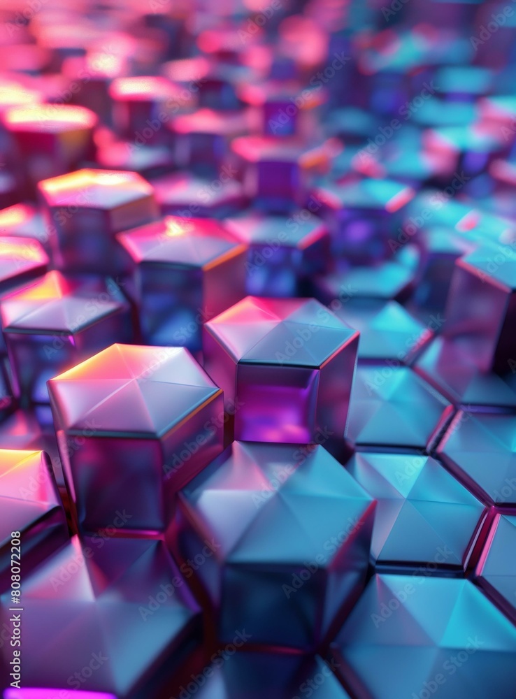3D rendering of blue and purple geometric shapes 3D rendering of blue and purple geometric shapes