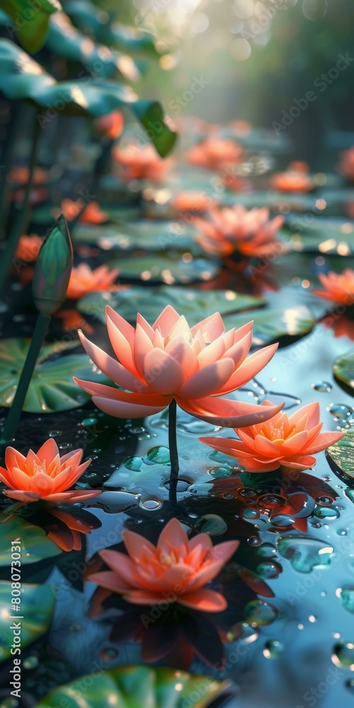 Exquisite Pink Water Lilies in a Tranquil Pond Exquisite Pink Water Lilies in a Tranquil Pond