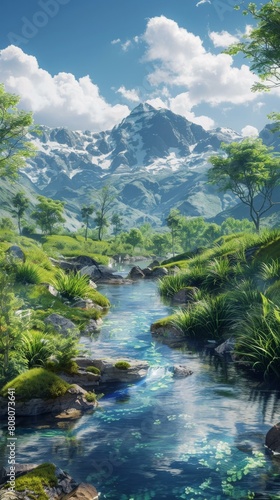 majestic mountains and river in a beautiful landscape