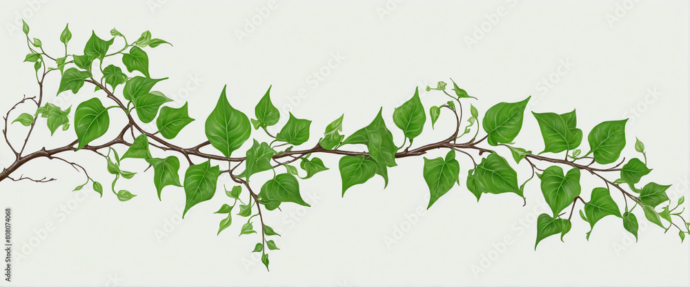 Obraz premium An AI-generated botanical illustration featuring a lush branch adorned with ivy leaves, set against a clean white background 