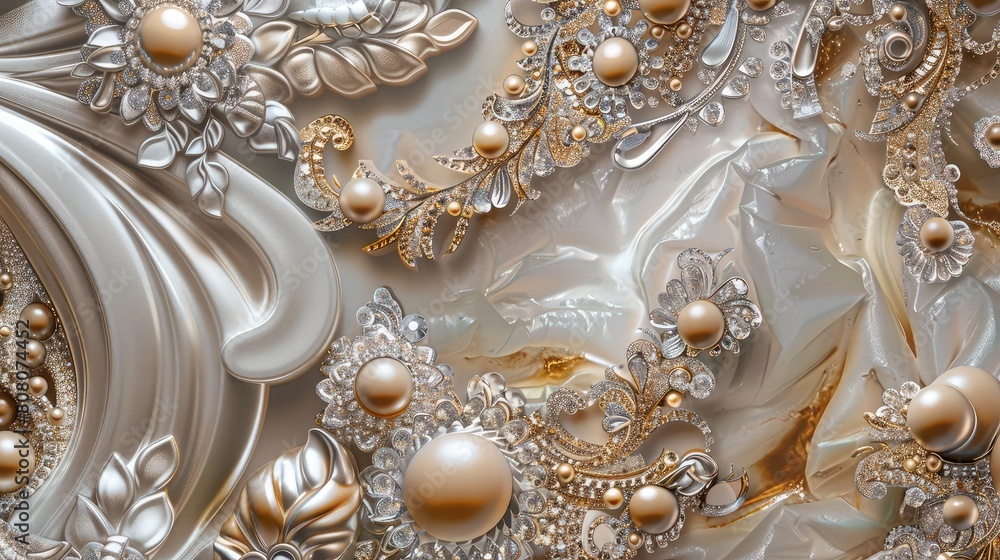 Add a touch of extravagance beautiful jewelry background on ceramic silk background Add a touch of extravagance beautiful jewelry background on ceramic silk background