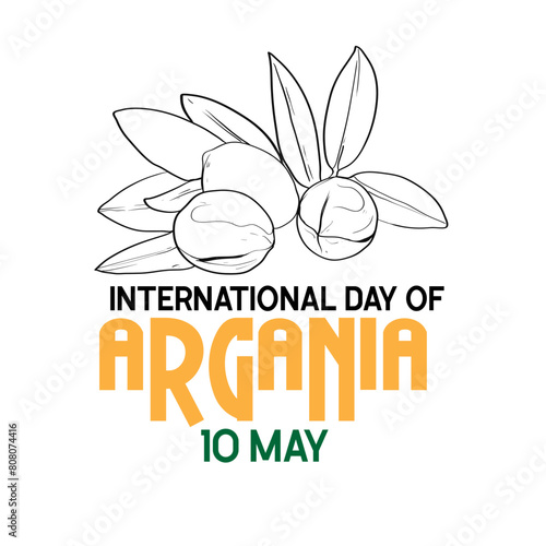 International day of argania celebration design with the argan oil. Hand drawing line Argan oil nuts with plant illustration. International Day of Argania celebration poster design