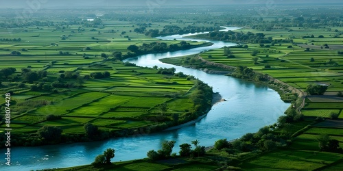 Fertile alluvial plain with meandering rivers ideal for agriculture. Concept Agricultural Land, River Meanders, Fertile Soil, Alluvial Plain, Farming Opportunities