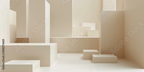 3D rendering of a beige room with podiums