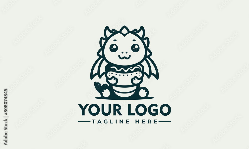 cute dragon holding a hotdog vector logo dragon mascot logo for mythical brand