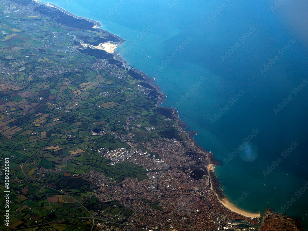 Bilbao spain coast from franche la rochelle aerial view panorama from airplane