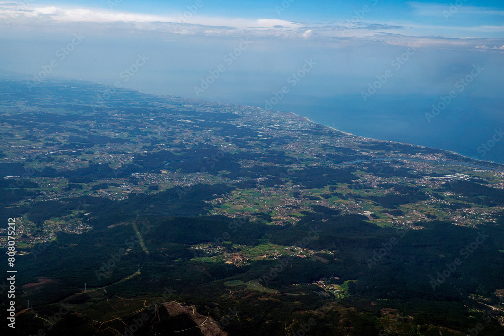 Douro valley near porto Aerial view from airplane, Portugal