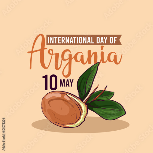 International day of argania celebration design with the argan oil. May 10th International Argania day celebration cover banner Argan trees in Morocco.