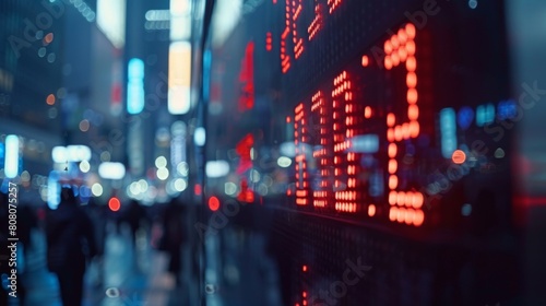 Stock market indices displayed on electronic boards in a financial district
