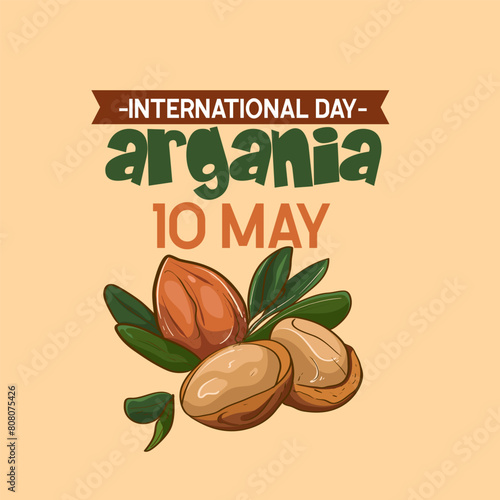 International day of argania celebration design with the argan oil. May 10th International Argania day celebration cover banner Argan trees in Morocco.