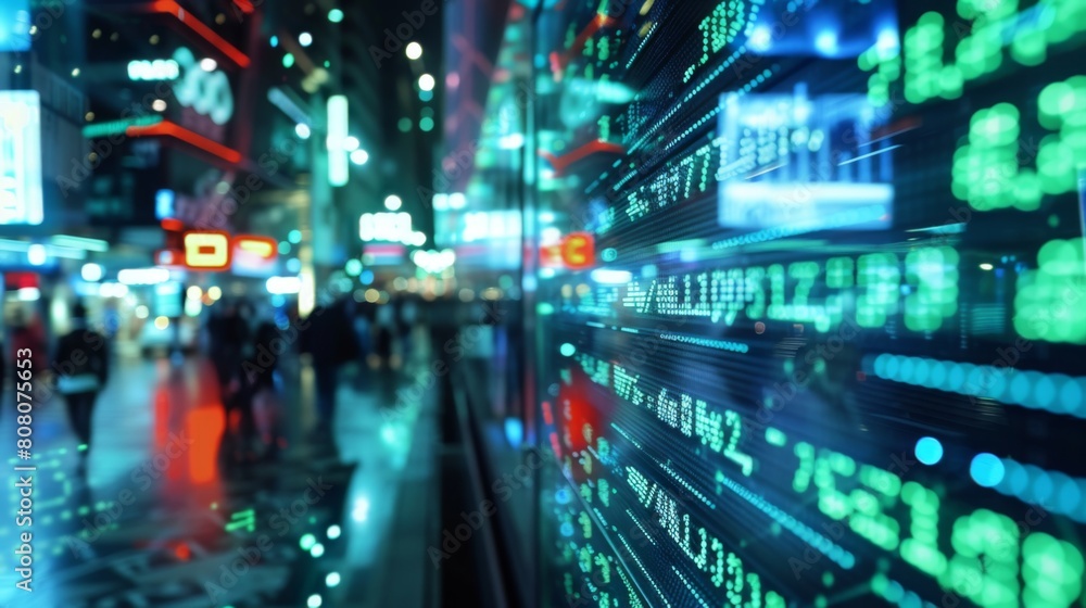 Stock market ticker tape scrolling with real-time price updates, financial news Stock market ticker tape scrolling with real-time price updates, financial news