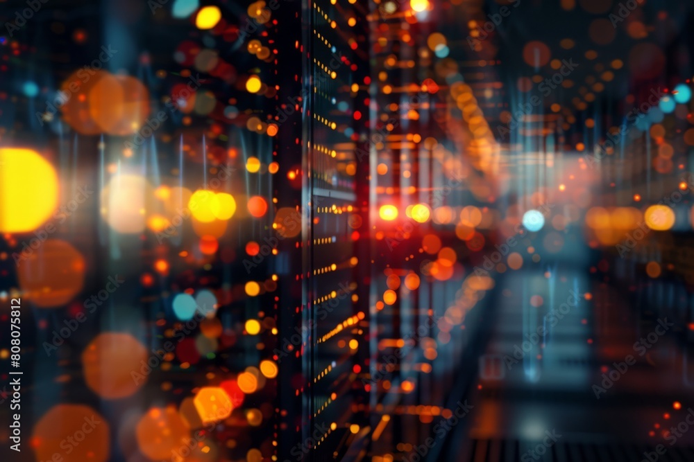 Visually Striking Data Center Environment Illuminated by Neon Lights in a Futuristic Setting. Visually Striking Data Center Environment Illuminated by Neon Lights in a Futuristic Setting.