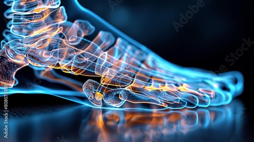 X-ray of the human foot, detailing the complex bone structure and any orthotic interventions photo