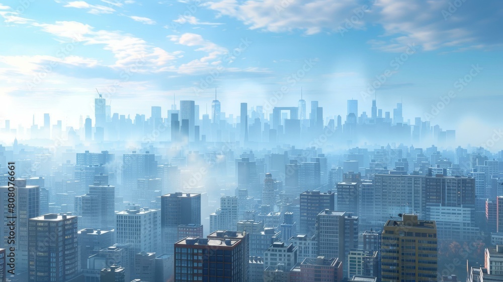 Fototapeta premium A cityscape with many skyscrapers and a blue sky