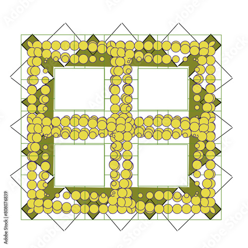 Rahmen4 fach mit kreis und 3 Eck Muster gruen und gelb
