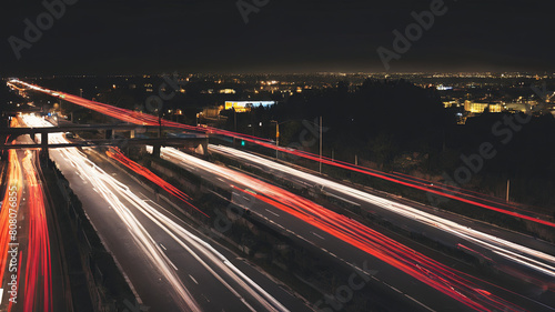 long exposure photography, cars, traffic, night top view.