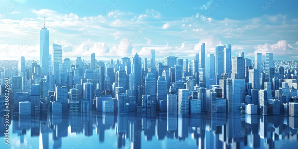 A beautiful cityscape with blue buildings and a blue sky A beautiful cityscape with blue buildings and a blue sky