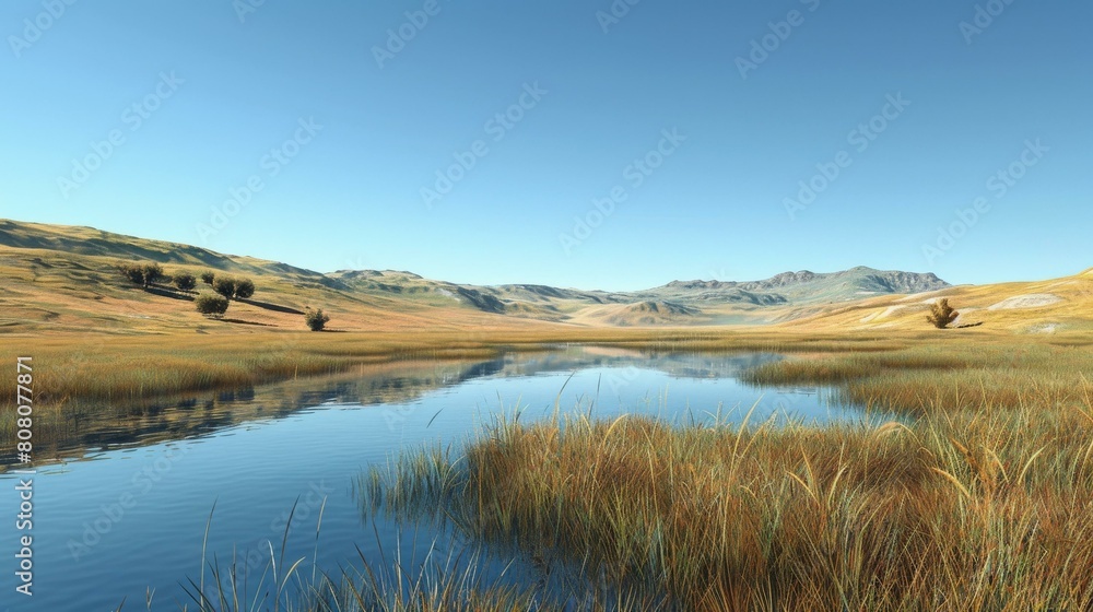 The Beautiful Landscape of Grassland and Mountains