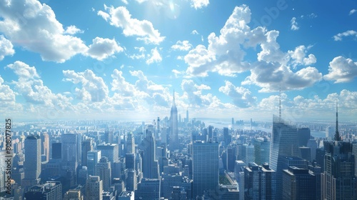 New York City skyline with clouds and blue sky