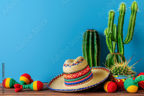 Cactus Wearing Mexican Hat and Pom Poms