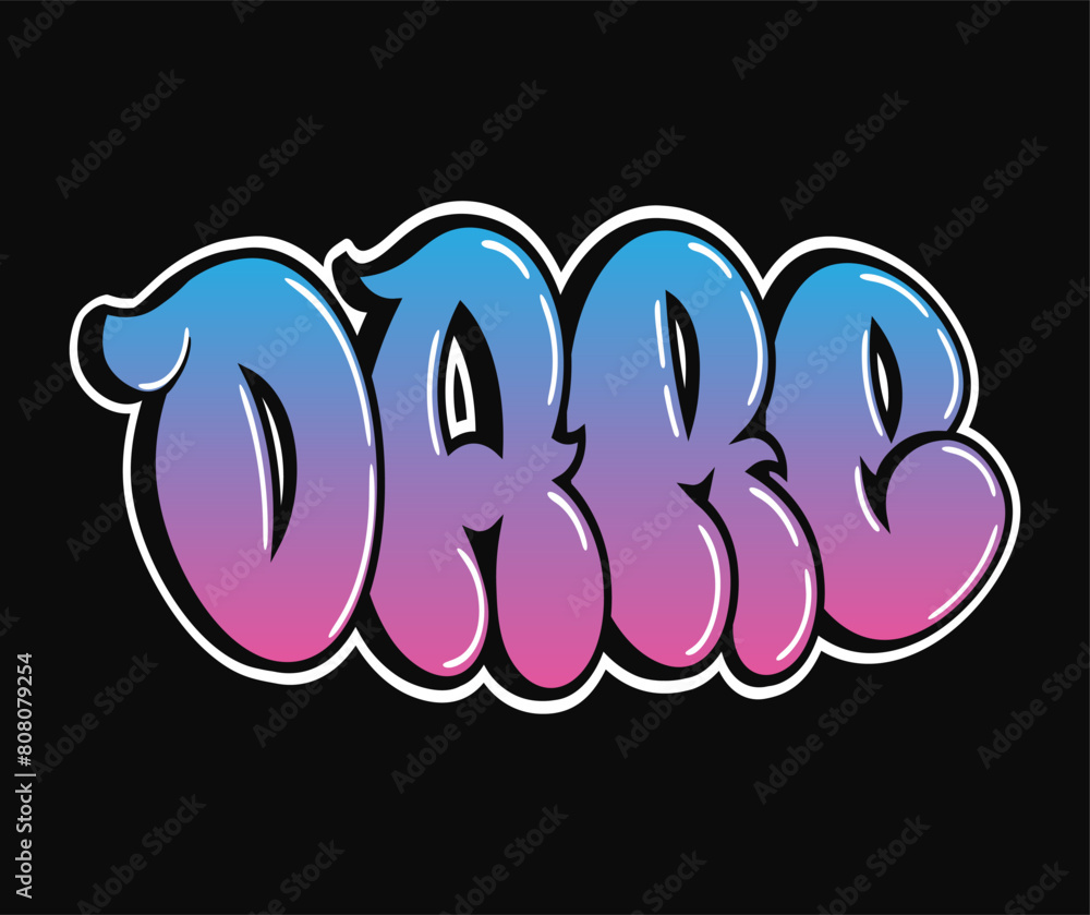 Obraz premium Dare - single word, letters graffiti style. Vector hand drawn logo. Funny cool trippy word Dare, fashion, graffiti style print t-shirt, poster concept