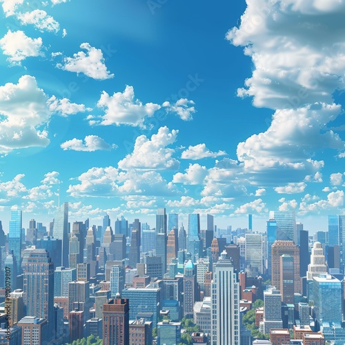 Blue sky and white clouds over a big city