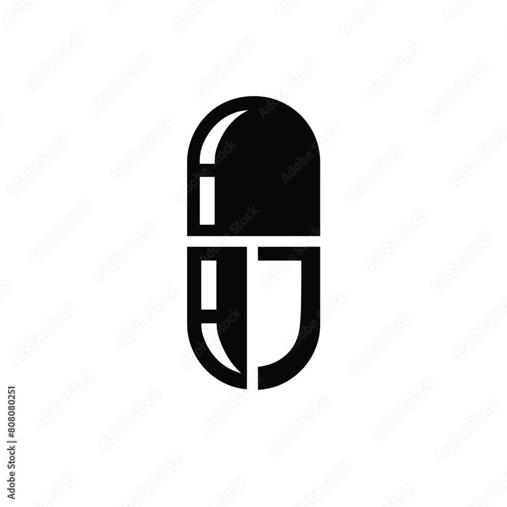 Black and white minimalistic capsule pill icon design on a white background. Black and white minimalistic capsule pill icon design on a white background.