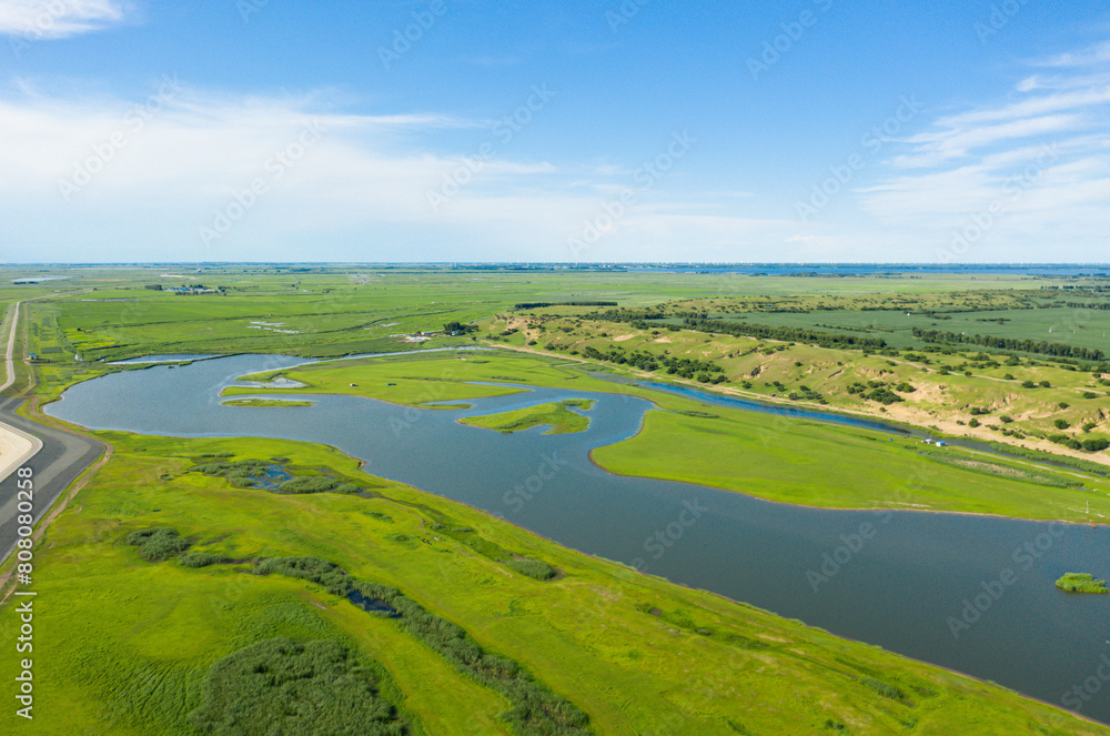 Aerial photography of wetlands along the Nenjiang River