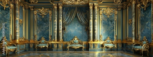 Gold and blue theme interior of elegant castle