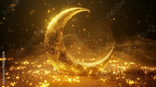 golden 3d moon with golden bokeh background