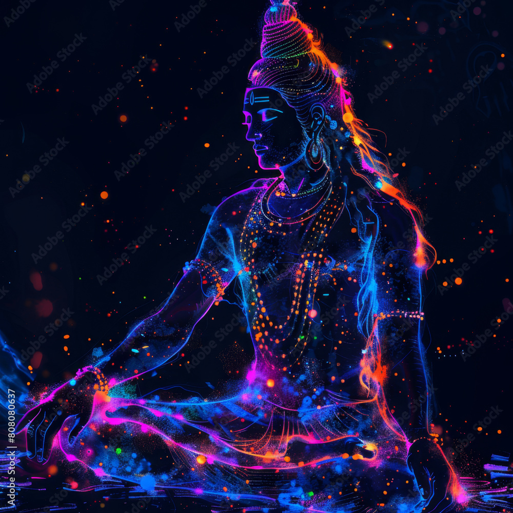 colorful outline of a god shiva on blue background colorful outline of a god shiva on blue background