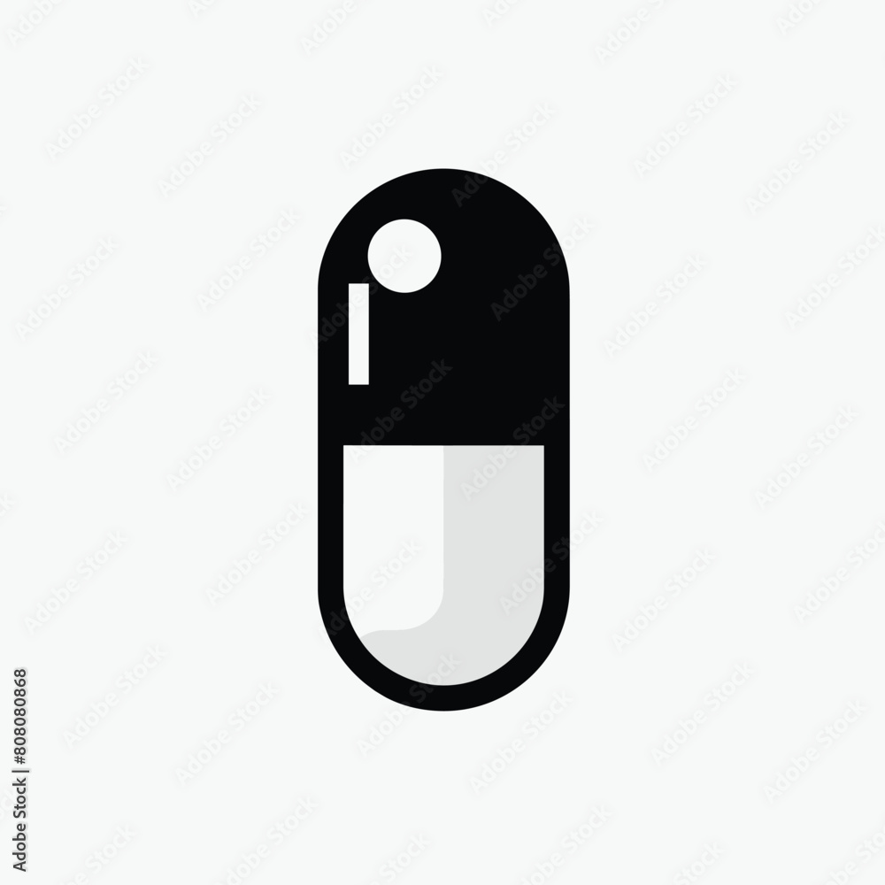 Minimalist black and white pill icon illustration on a light background. Minimalist black and white pill icon illustration on a light background.