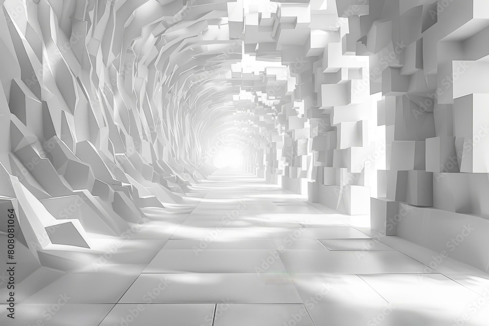Foto Futuristic Sci-Fi White Concrete 3D Tunnel