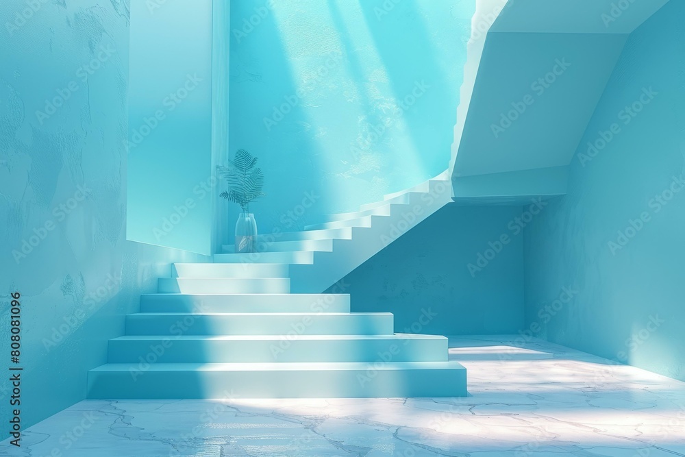 Blue minimalist marble stairs and sunlight Blue minimalist marble stairs and sunlight