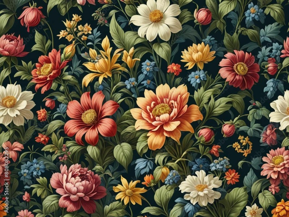 beautiful fantasy vintage wallpaper different botanical flower  AI