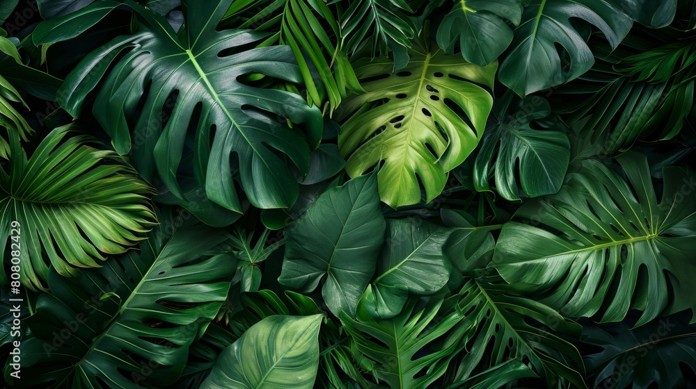 closeup nature view of green leaf and palms background. Flat lay, dark nature concept, tropical leaf closeup nature view of green leaf and palms background. Flat lay, dark nature concept, tropical leaf
