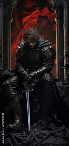 knight in a dark medieval fantasy, red and black