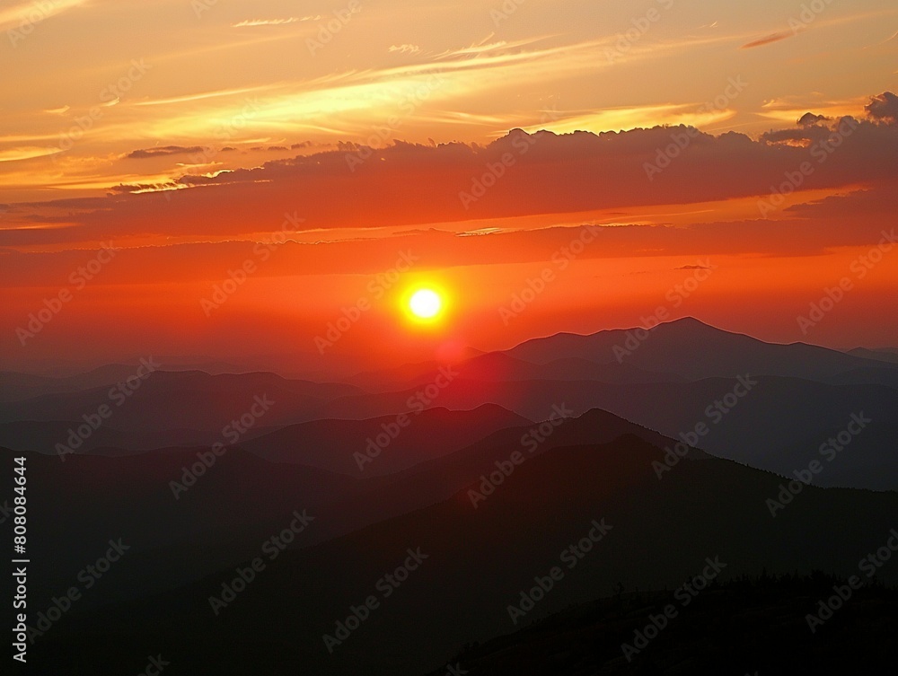 Fiery sunsets over rugged mountains, nature's farewell kiss to the day, inspiring awe and wonder Fiery sunsets over rugged mountains, nature's farewell kiss to the day, inspiring awe and wonder